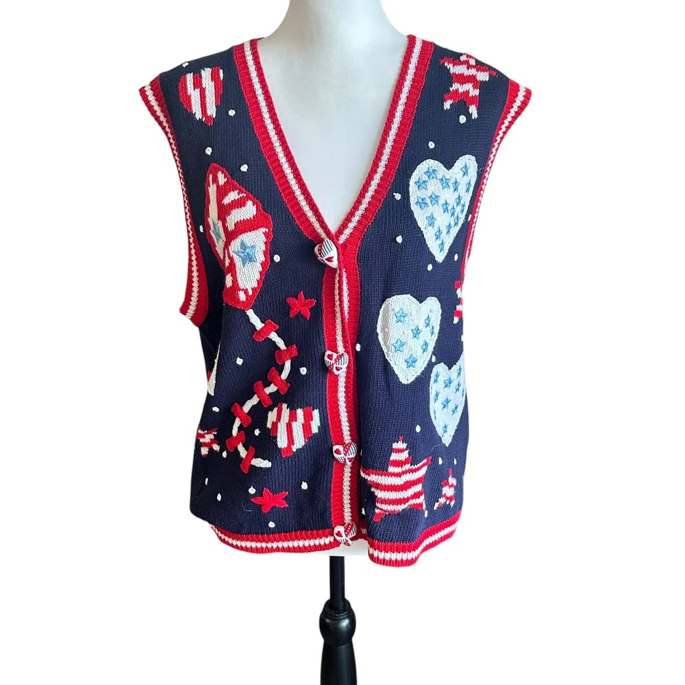 Eagle's Eye Collectibles‎ Sweater Vest women's Large 1996 Patriotic Americana